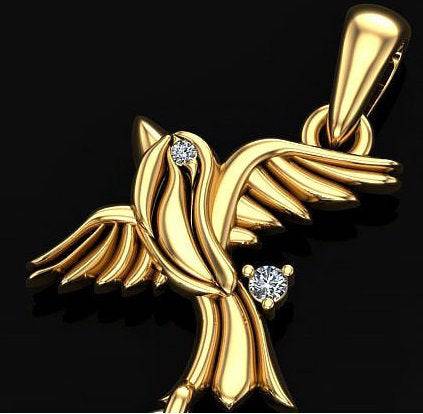Fly Free Bird Pendant *Moissanite With 10k/14k/18k White, Yellow, Rose, Green Gold, Gold Plated & Silver* Dove Animal Wing Charm Necklace | Loni Design Group |   | Men's jewelery|Mens jewelery| Men's pendants| men's necklace|mens Pendants| skull jewelry|Ladies Jewellery| Ladies pendants|ladies skull ring| skull wedding ring| Snake jewelry| gold| silver| Platnium|