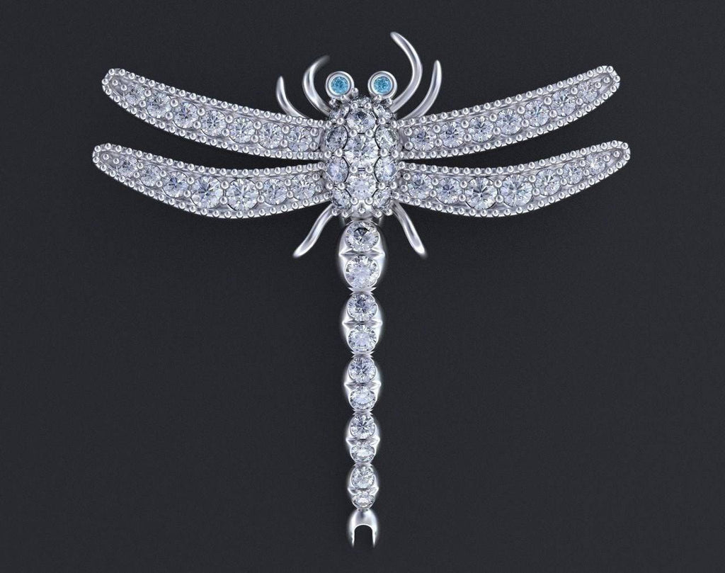 Needle Dragonfly Pendant *Moissanite/Synthetic With 10k/14k/18k White, Yellow, Rose, Green Gold, Gold Plated & Silver* Wing Charm Necklace | Loni Design Group |   | Men's jewelery|Mens jewelery| Men's pendants| men's necklace|mens Pendants| skull jewelry|Ladies Jewellery| Ladies pendants|ladies skull ring| skull wedding ring| Snake jewelry| gold| silver| Platnium|