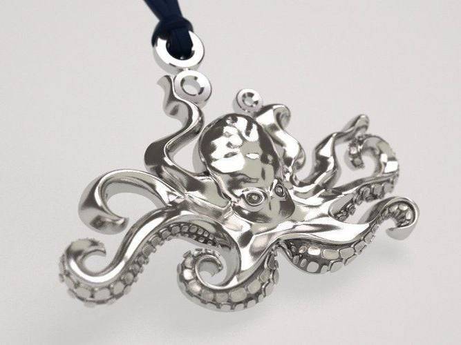 Inky Octopus Pendant  *10k/14k/18k White, Yellow, Rose, Green Gold, Gold Plated & Silver* Animal Squid Tentacle Fish Necklace Charm Gift | Loni Design Group |   | Men's jewelery|Mens jewelery| Men's pendants| men's necklace|mens Pendants| skull jewelry|Ladies Jewellery| Ladies pendants|ladies skull ring| skull wedding ring| Snake jewelry| gold| silver| Platnium|