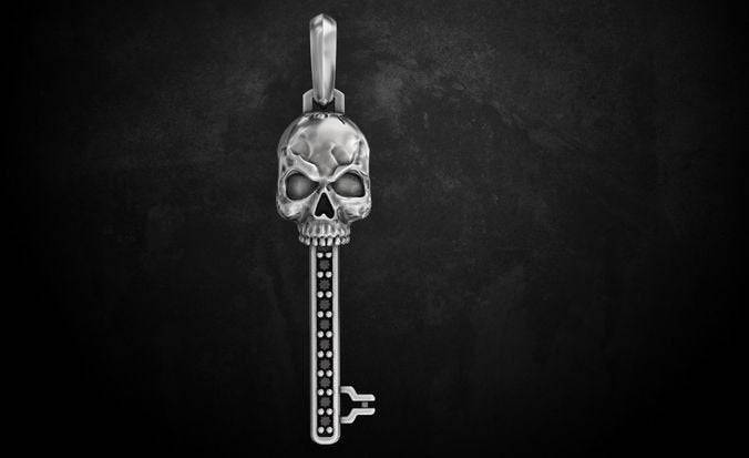 Skeleton Key Pendant *Onyx With 10k/14k/18k White, Yellow, Rose, Green Gold, Gold Plated & Silver* Skull Punk Gothic Biker Charm Necklace | Loni Design Group |   | Men's jewelery|Mens jewelery| Men's pendants| men's necklace|mens Pendants| skull jewelry|Ladies Jewellery| Ladies pendants|ladies skull ring| skull wedding ring| Snake jewelry| gold| silver| Platnium|