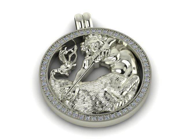 Curious Sagittarius Pendant *Moissanite With 10k/14k/18k White, Yellow, Rose, Green Gold, Gold Plated & Silver* Zodiac Astrology Charm Gift | Loni Design Group |   | Men's jewelery|Mens jewelery| Men's pendants| men's necklace|mens Pendants| skull jewelry|Ladies Jewellery| Ladies pendants|ladies skull ring| skull wedding ring| Snake jewelry| gold| silver| Platnium|