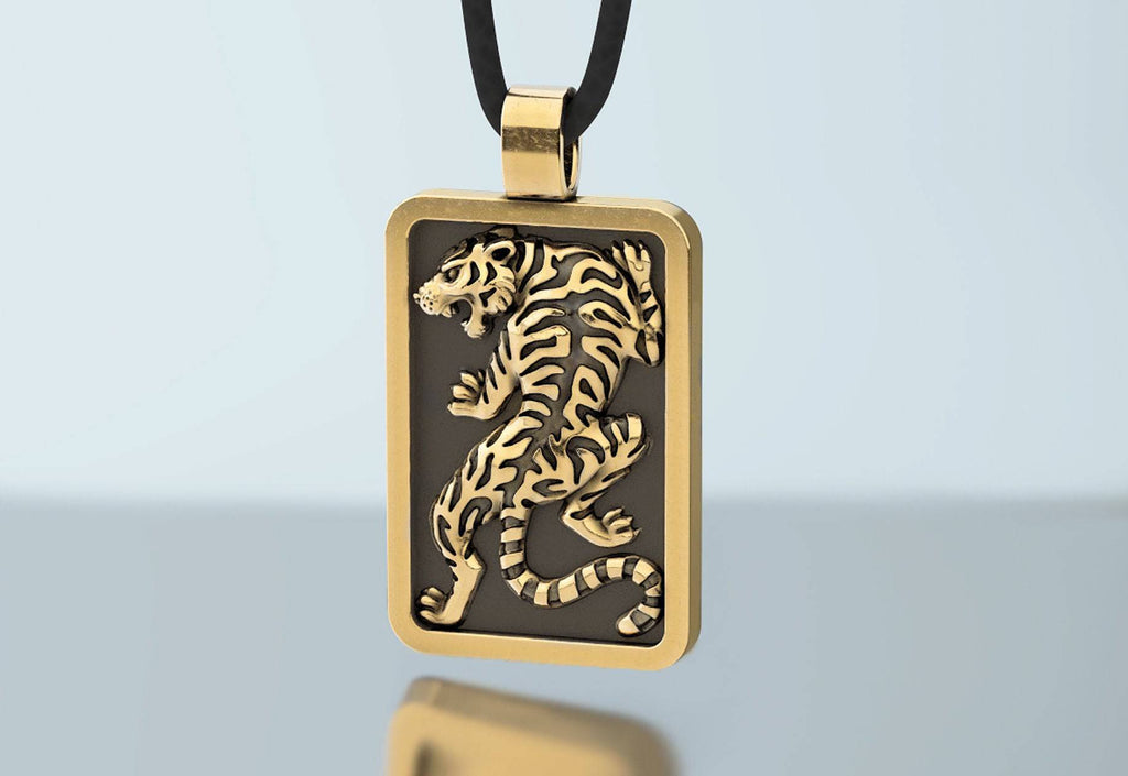 Khan Tiger Pendant *10k/14k/18k White, Yellow, Rose, Green Gold, Gold Plated & Silver* Animal Bamboo Cat Pet Vet Zoo Necklace Charm Gift | Loni Design Group |   | Men's jewelery|Mens jewelery| Men's pendants| men's necklace|mens Pendants| skull jewelry|Ladies Jewellery| Ladies pendants|ladies skull ring| skull wedding ring| Snake jewelry| gold| silver| Platnium|
