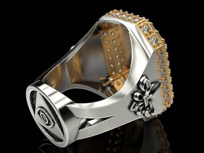 Solid Gold Freemason Band Ring Handcraft Mens Womens 