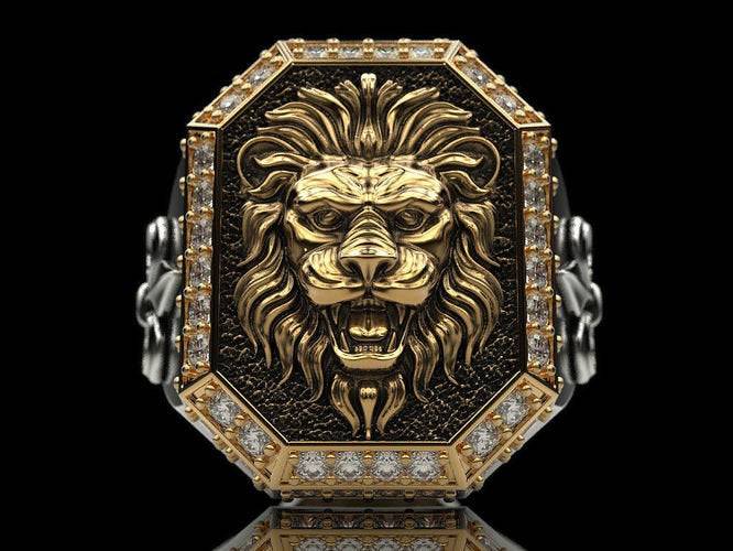 10K Gold Lion Mens Ring Signet Lion Rings 18K Gold Lion, 53% OFF