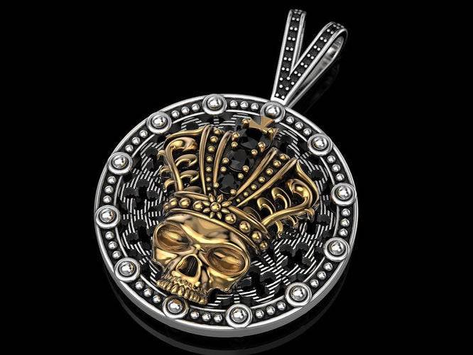 Pope Skull Pendant *Onyx With 10k/14k/18k White, Yellow, Rose Green Gold, Gold Plated & Silver* Skeleton King Crown Punk Gothic Biker Charm | Loni Design Group |   | Men's jewelery|Mens jewelery| Men's pendants| men's necklace|mens Pendants| skull jewelry|Ladies Jewellery| Ladies pendants|ladies skull ring| skull wedding ring| Snake jewelry| gold| silver| Platnium|