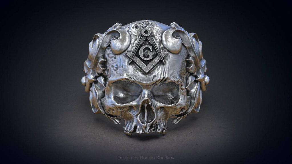 Nightmare Masonic Skull Ring | Loni Design Group | Rings  | Men's jewelery|Mens jewelery| Men's pendants| men's necklace|mens Pendants| skull jewelry|Ladies Jewellery| Ladies pendants|ladies skull ring| skull wedding ring| Snake jewelry| gold| silver| Platnium|