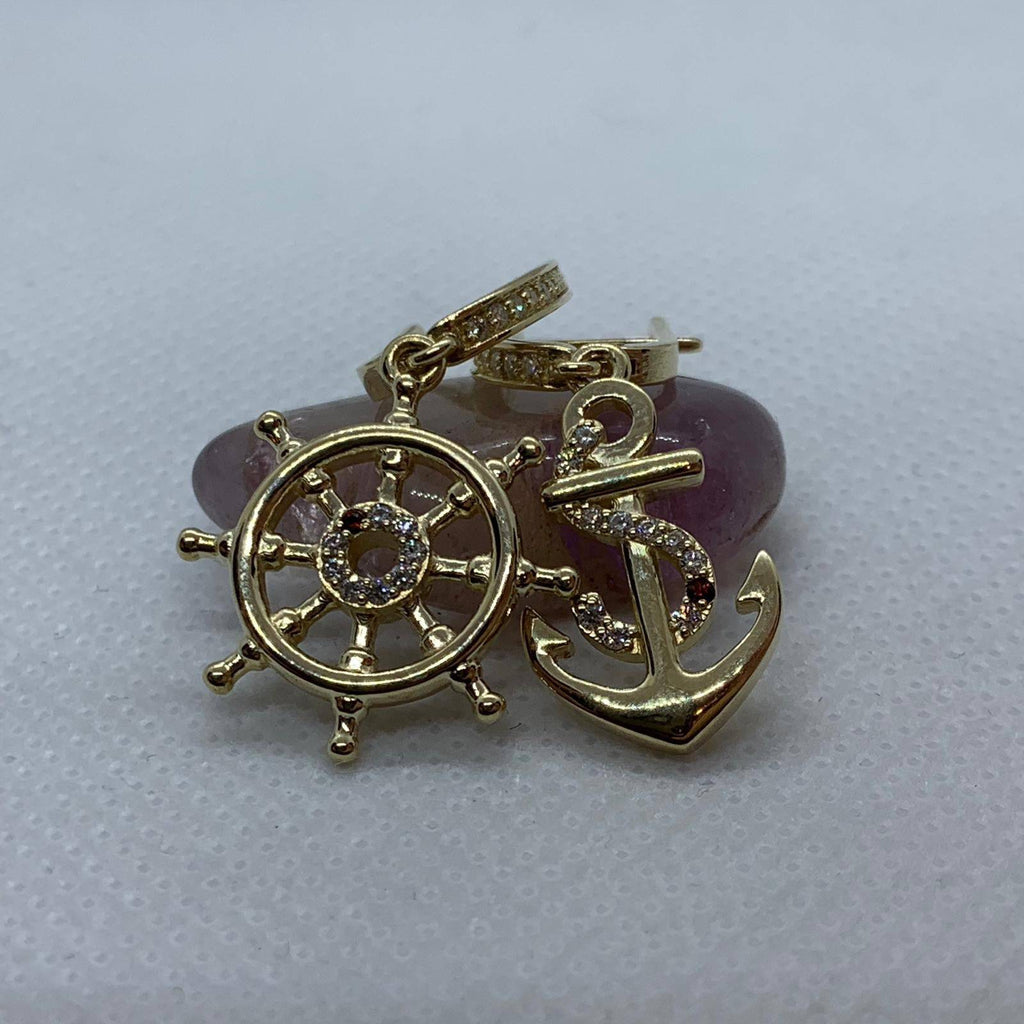 Ships Ahoy Anchor and Wheel Earrings *Moissanite With 10k/14k/18k White, Yellow, Rose, Green Gold, Gold Plated & Silver* Boat Sail Women | Loni Design Group |   | Men's jewelery|Mens jewelery| Men's pendants| men's necklace|mens Pendants| skull jewelry|Ladies Jewellery| Ladies pendants|ladies skull ring| skull wedding ring| Snake jewelry| gold| silver| Platnium|