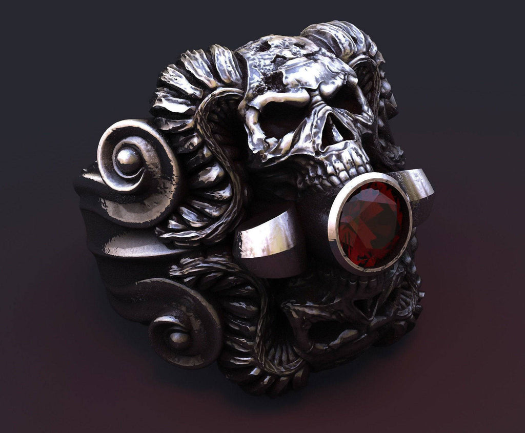 Double Demon Skull Ring | Loni Design Group | Rings  | Men's jewelery|Mens jewelery| Men's pendants| men's necklace|mens Pendants| skull jewelry|Ladies Jewellery| Ladies pendants|ladies skull ring| skull wedding ring| Snake jewelry| gold| silver| Platnium|
