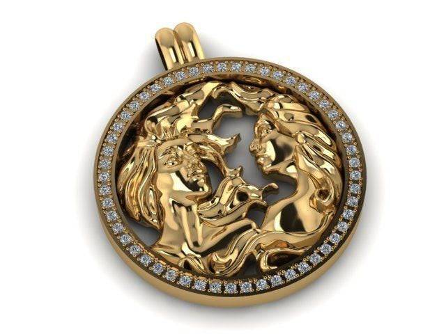 Outgoing Gemini Pendant *Moissanite With 10k/14k/18k White, Yellow, Rose, Green Gold, Gold Plated & Silver* Zodiac Astrology Charm Gift | Loni Design Group |   | Men's jewelery|Mens jewelery| Men's pendants| men's necklace|mens Pendants| skull jewelry|Ladies Jewellery| Ladies pendants|ladies skull ring| skull wedding ring| Snake jewelry| gold| silver| Platnium|