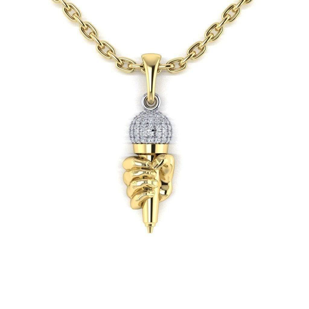 Lead Singer Microphone Pendant *Moissanite With 10k/14k/18k White, Yellow, Rose, Green Gold, Gold Plated & Silver* Music Karaoke Necklace | Loni Design Group |   | Men's jewelery|Mens jewelery| Men's pendants| men's necklace|mens Pendants| skull jewelry|Ladies Jewellery| Ladies pendants|ladies skull ring| skull wedding ring| Snake jewelry| gold| silver| Platnium|
