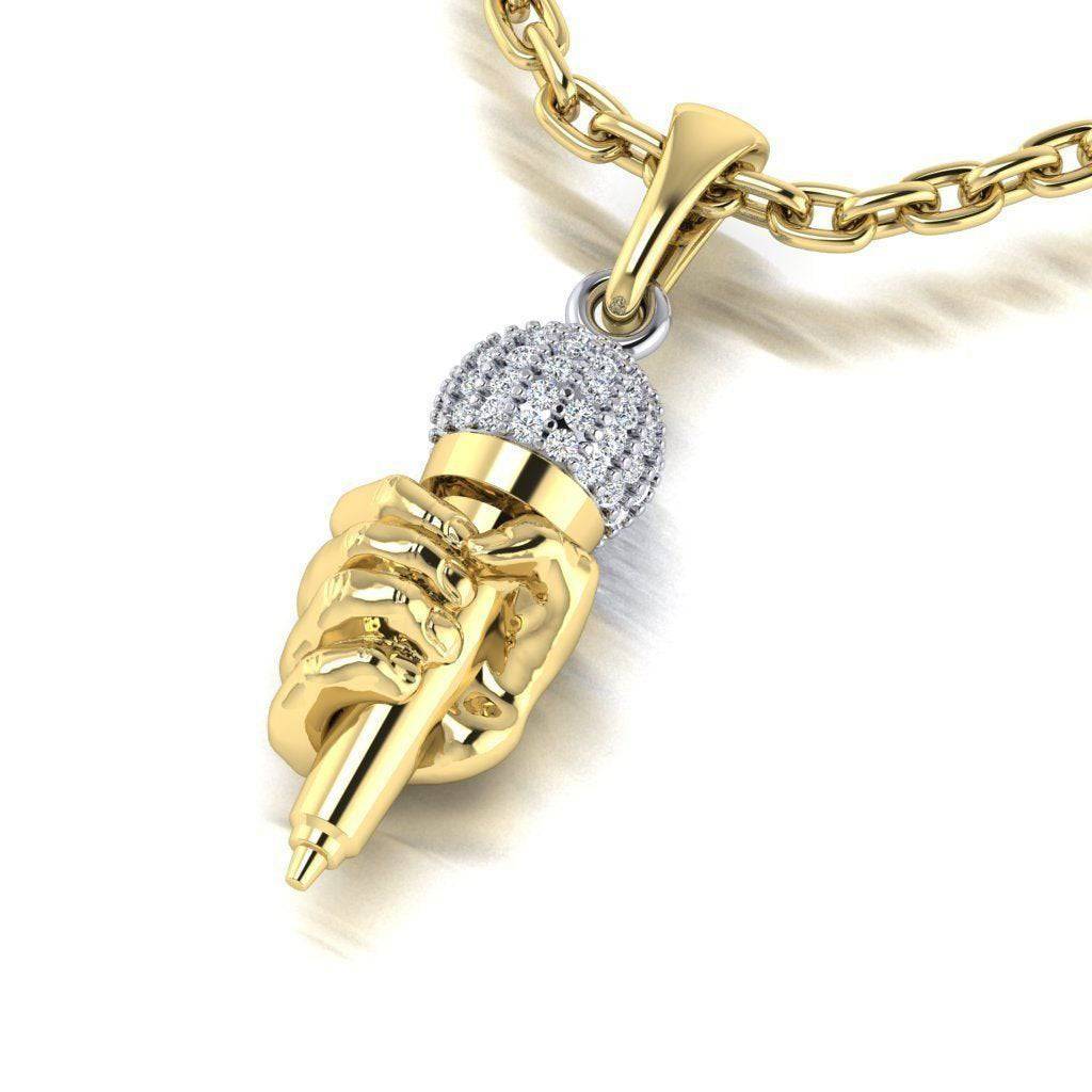 Lead Singer Microphone Pendant *Moissanite With 10k/14k/18k White, Yellow, Rose, Green Gold, Gold Plated & Silver* Music Karaoke Necklace | Loni Design Group |   | Men's jewelery|Mens jewelery| Men's pendants| men's necklace|mens Pendants| skull jewelry|Ladies Jewellery| Ladies pendants|ladies skull ring| skull wedding ring| Snake jewelry| gold| silver| Platnium|