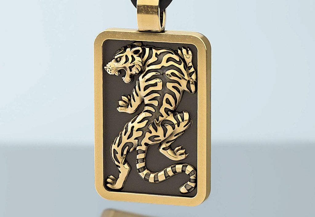 Khan Tiger Pendant *10k/14k/18k White, Yellow, Rose, Green Gold, Gold Plated & Silver* Animal Bamboo Cat Pet Vet Zoo Necklace Charm Gift | Loni Design Group |   | Men's jewelery|Mens jewelery| Men's pendants| men's necklace|mens Pendants| skull jewelry|Ladies Jewellery| Ladies pendants|ladies skull ring| skull wedding ring| Snake jewelry| gold| silver| Platnium|