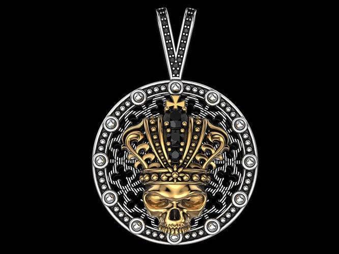 Pope Skull Pendant *Onyx With 10k/14k/18k White, Yellow, Rose Green Gold, Gold Plated & Silver* Skeleton King Crown Punk Gothic Biker Charm | Loni Design Group |   | Men's jewelery|Mens jewelery| Men's pendants| men's necklace|mens Pendants| skull jewelry|Ladies Jewellery| Ladies pendants|ladies skull ring| skull wedding ring| Snake jewelry| gold| silver| Platnium|