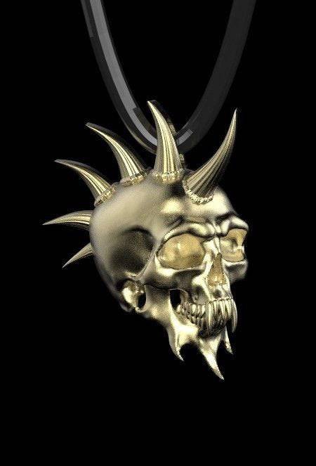 Mohawk Skull Pendant *10k/14k/18k White, Yellow, Rose, Green Gold, Gold Plated & Silver* Skeleton Biker Punk Gothic Demonic Charm Necklace | Loni Design Group |   | Men's jewelery|Mens jewelery| Men's pendants| men's necklace|mens Pendants| skull jewelry|Ladies Jewellery| Ladies pendants|ladies skull ring| skull wedding ring| Snake jewelry| gold| silver| Platnium|