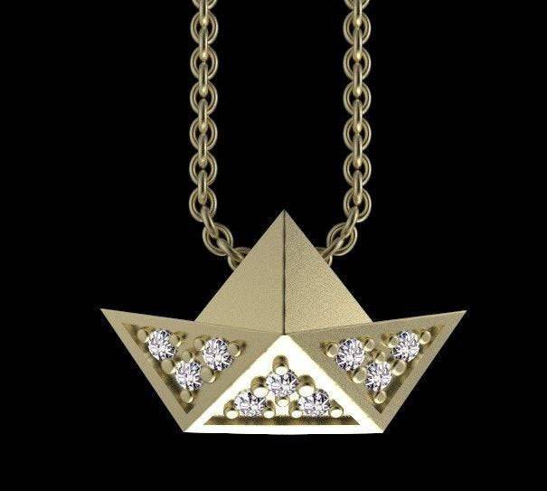 Paper Boat Pendant *Moissanite 10k/14k/18k White, Yellow, Rose, Green Gold, Gold Plated & Silver* Sailboat Water Ship Child Charm Necklace | Loni Design Group |   | Men's jewelery|Mens jewelery| Men's pendants| men's necklace|mens Pendants| skull jewelry|Ladies Jewellery| Ladies pendants|ladies skull ring| skull wedding ring| Snake jewelry| gold| silver| Platnium|