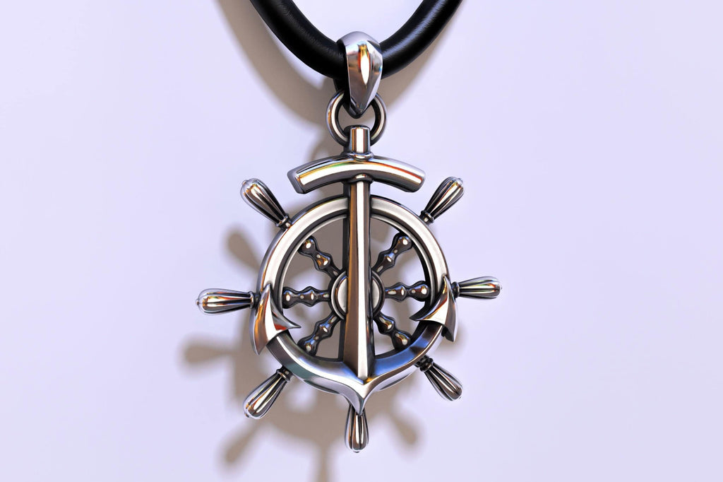 Shipmaster Anchor Pendant *10k/14k/18k White, Yellow, Rose, Green Gold, Gold Plated & Silver* Wheel Boat Sailor Navy Charm Necklace Gift | Loni Design Group |   | Men's jewelery|Mens jewelery| Men's pendants| men's necklace|mens Pendants| skull jewelry|Ladies Jewellery| Ladies pendants|ladies skull ring| skull wedding ring| Snake jewelry| gold| silver| Platnium|
