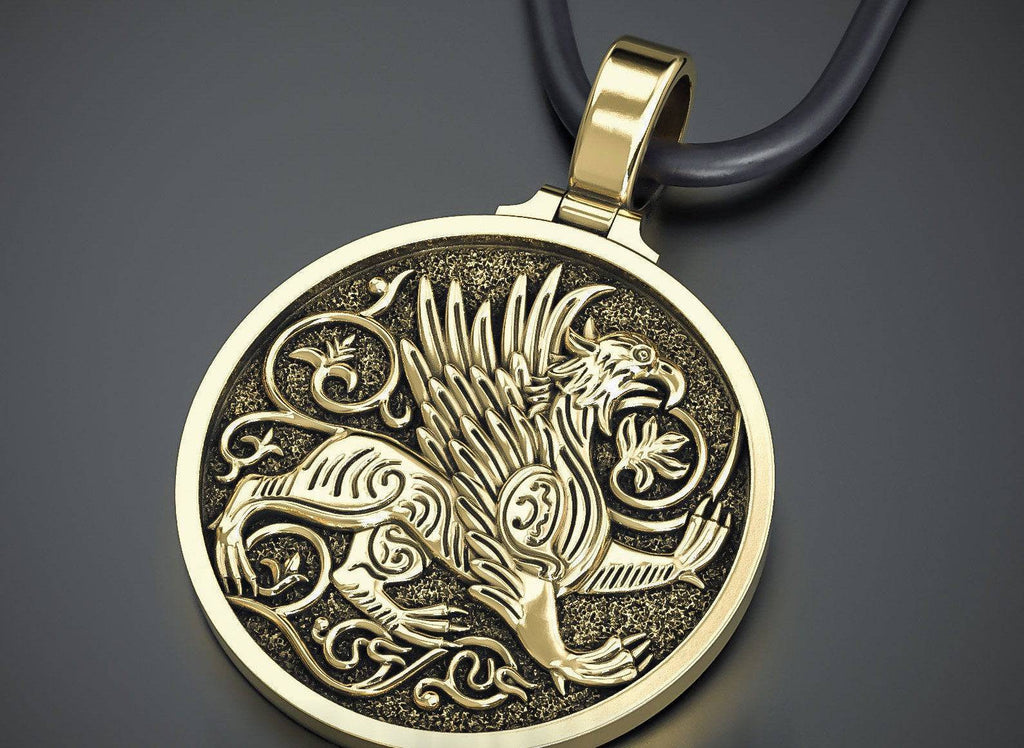 Griffin Pendant *10k/14k/18k White, Yellow Rose Green Gold, Gold Plated & Silver* Gryphon Animal Fantasy Mythical Lion Eagle Charm Necklace | Loni Design Group |   | Men's jewelery|Mens jewelery| Men's pendants| men's necklace|mens Pendants| skull jewelry|Ladies Jewellery| Ladies pendants|ladies skull ring| skull wedding ring| Snake jewelry| gold| silver| Platnium|