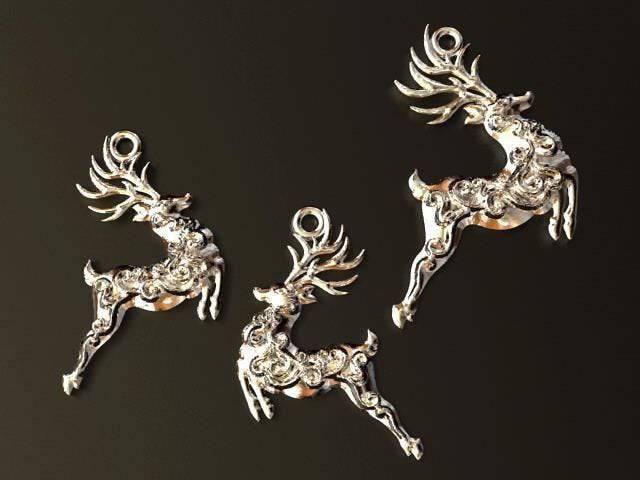 Dasher Reindeer Pendant *10k/14k/18k White, Yellow, Rose, Green Gold, Gold Plated & Silver* Animal Christmas X-Mas Buck Stag Deer Doe Charm | Loni Design Group |   | Men's jewelery|Mens jewelery| Men's pendants| men's necklace|mens Pendants| skull jewelry|Ladies Jewellery| Ladies pendants|ladies skull ring| skull wedding ring| Snake jewelry| gold| silver| Platnium|