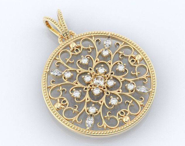 Alla Flower Pendant *Moissanite/Synthetic With 10k/14k/18k White, Yellow, Rose, Green Gold, Gold Plated & Silver* Heart Charm Necklace Gift | Loni Design Group |   | Men's jewelery|Mens jewelery| Men's pendants| men's necklace|mens Pendants| skull jewelry|Ladies Jewellery| Ladies pendants|ladies skull ring| skull wedding ring| Snake jewelry| gold| silver| Platnium|