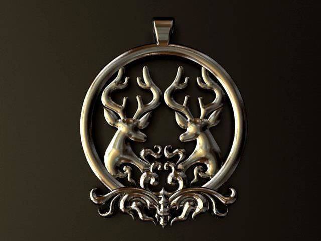 Double Buck Pendant *10k/14k/18k White, Yellow, Rose, Green Gold, Gold Plated & Silver* Animal Hunter Stag Deer Doe Necklace Charm Gift | Loni Design Group |   | Men's jewelery|Mens jewelery| Men's pendants| men's necklace|mens Pendants| skull jewelry|Ladies Jewellery| Ladies pendants|ladies skull ring| skull wedding ring| Snake jewelry| gold| silver| Platnium|