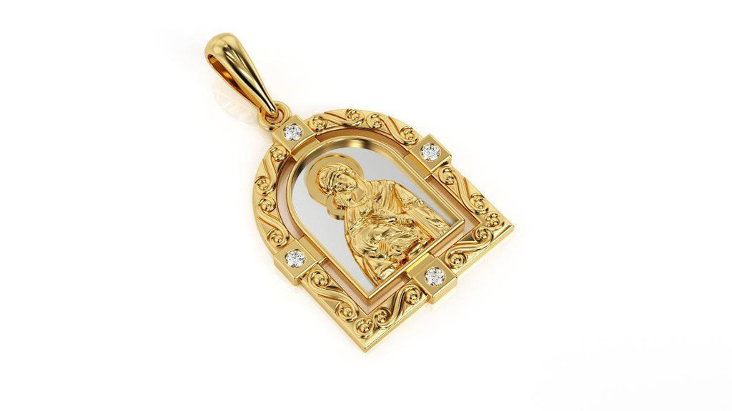Madonna And Child Pendant *Moissanite With 10k/14k/18k White, Yellow, Rose, Green Gold, Gold Plated & Silver* Mary Jesus Christ God Charm | Loni Design Group |   | Men's jewelery|Mens jewelery| Men's pendants| men's necklace|mens Pendants| skull jewelry|Ladies Jewellery| Ladies pendants|ladies skull ring| skull wedding ring| Snake jewelry| gold| silver| Platnium|