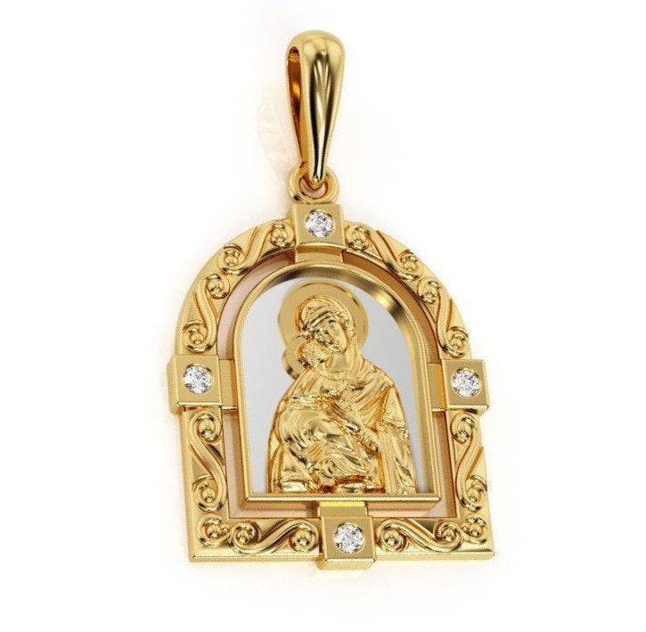 Madonna And Child Pendant *Moissanite With 10k/14k/18k White, Yellow, Rose, Green Gold, Gold Plated & Silver* Mary Jesus Christ God Charm | Loni Design Group |   | Men's jewelery|Mens jewelery| Men's pendants| men's necklace|mens Pendants| skull jewelry|Ladies Jewellery| Ladies pendants|ladies skull ring| skull wedding ring| Snake jewelry| gold| silver| Platnium|