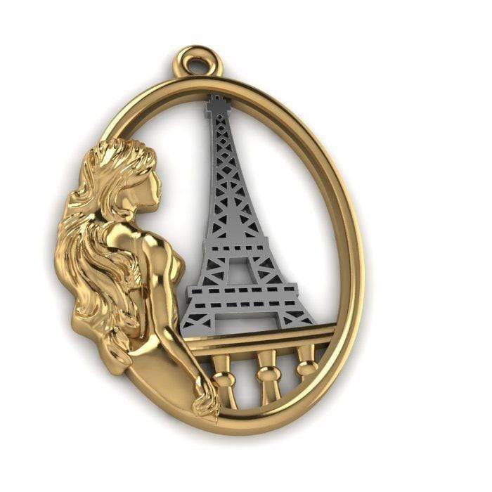 Dreaming Of Paris Pendant *10k/14k/18k White, Yellow, Rose, Green Gold, Gold Plated & Silver* Eiffel Tower France Woman Charm Necklace Gift | Loni Design Group |   | Men's jewelery|Mens jewelery| Men's pendants| men's necklace|mens Pendants| skull jewelry|Ladies Jewellery| Ladies pendants|ladies skull ring| skull wedding ring| Snake jewelry| gold| silver| Platnium|