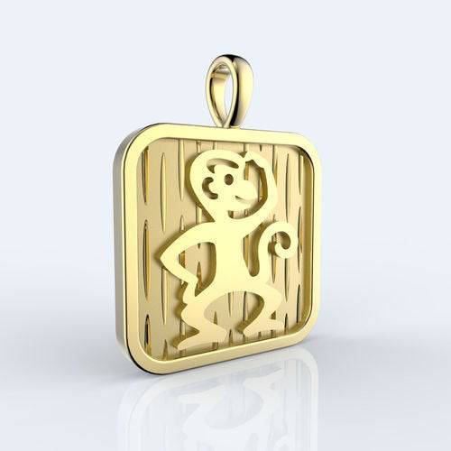 Intelligent Year Of The Monkey Pendant *10k/14k/18k White, Yellow, Rose, Green Gold, Gold Plated & Silver* Chinese Zodiac Horoscope Charm | Loni Design Group |   | Men's jewelery|Mens jewelery| Men's pendants| men's necklace|mens Pendants| skull jewelry|Ladies Jewellery| Ladies pendants|ladies skull ring| skull wedding ring| Snake jewelry| gold| silver| Platnium|