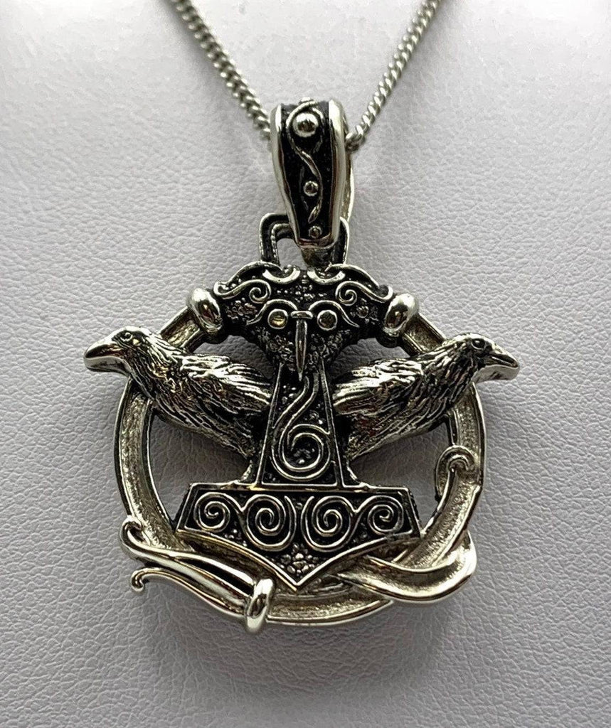 Thor's Hammer With Odin's Ravens Pendant *10k/14k/18k White, Yellow, Rose, Green Gold, Gold Plated & Silver* Viking Axe Charm Necklace Gift | Loni Design Group |   | Men's jewelery|Mens jewelery| Men's pendants| men's necklace|mens Pendants| skull jewelry|Ladies Jewellery| Ladies pendants|ladies skull ring| skull wedding ring| Snake jewelry| gold| silver| Platnium|
