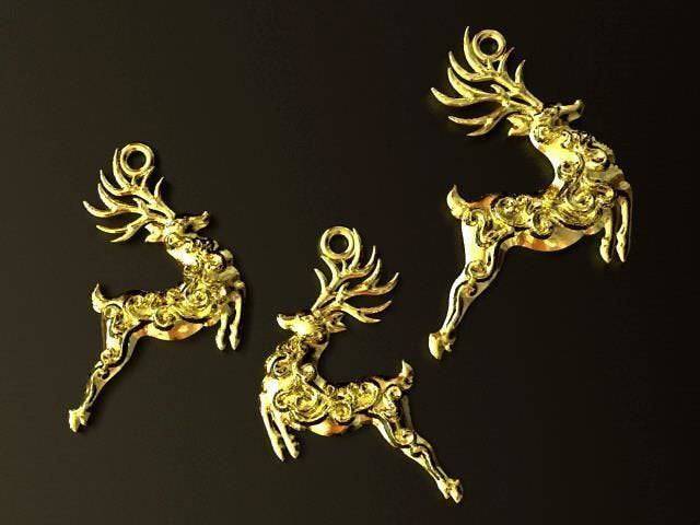 Dasher Reindeer Pendant *10k/14k/18k White, Yellow, Rose, Green Gold, Gold Plated & Silver* Animal Christmas X-Mas Buck Stag Deer Doe Charm | Loni Design Group |   | Men's jewelery|Mens jewelery| Men's pendants| men's necklace|mens Pendants| skull jewelry|Ladies Jewellery| Ladies pendants|ladies skull ring| skull wedding ring| Snake jewelry| gold| silver| Platnium|