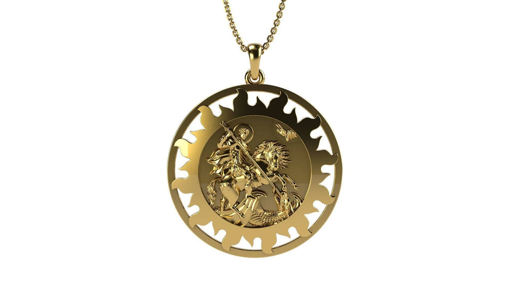 Patron Saint George Pendant *10k/14k/18k White, Yellow, Rose, Green Gold, Gold Plated & Silver* Dragon Christianity Jesus Charm Necklace | Loni Design Group |   | Men's jewelery|Mens jewelery| Men's pendants| men's necklace|mens Pendants| skull jewelry|Ladies Jewellery| Ladies pendants|ladies skull ring| skull wedding ring| Snake jewelry| gold| silver| Platnium|