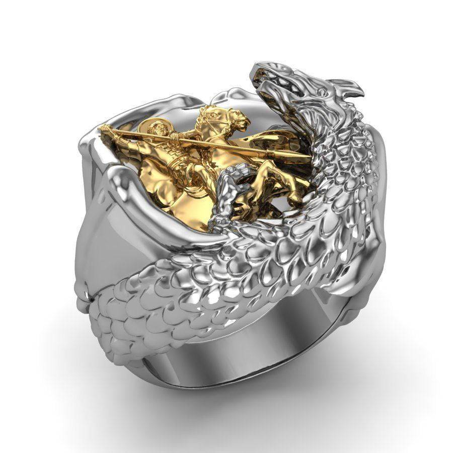 St George Slaying The Dragon Ring | Loni Design Group | Rings  | Men's jewelery|Mens jewelery| Men's pendants| men's necklace|mens Pendants| skull jewelry|Ladies Jewellery| Ladies pendants|ladies skull ring| skull wedding ring| Snake jewelry| gold| silver| Platnium|