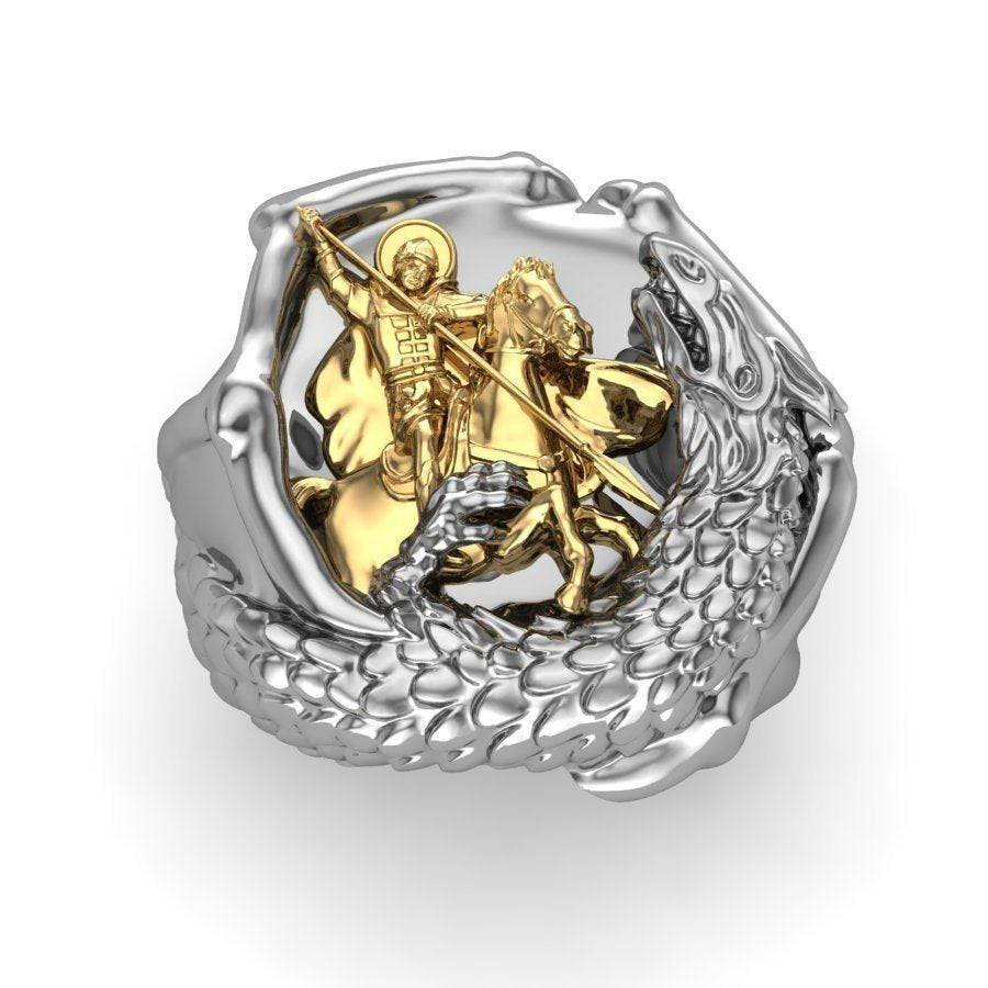 St George Slaying The Dragon Ring | Loni Design Group | Rings  | Men's jewelery|Mens jewelery| Men's pendants| men's necklace|mens Pendants| skull jewelry|Ladies Jewellery| Ladies pendants|ladies skull ring| skull wedding ring| Snake jewelry| gold| silver| Platnium|
