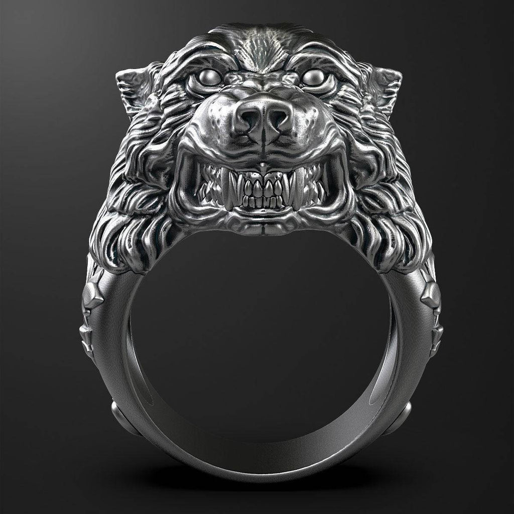 Gray Wolf Ring | Loni Design Group | Rings  | Men's jewelery|Mens jewelery| Men's pendants| men's necklace|mens Pendants| skull jewelry|Ladies Jewellery| Ladies pendants|ladies skull ring| skull wedding ring| Snake jewelry| gold| silver| Platnium|