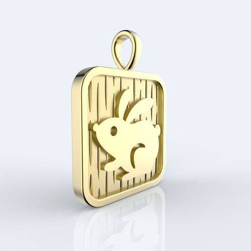 Outgoing Year Of The Rabbit Pendant *10k/14k/18k White, Yellow, Rose, Green Gold, Gold Plated & Silver* Chinese Zodiac Horoscope Charm | Loni Design Group |   | Men's jewelery|Mens jewelery| Men's pendants| men's necklace|mens Pendants| skull jewelry|Ladies Jewellery| Ladies pendants|ladies skull ring| skull wedding ring| Snake jewelry| gold| silver| Platnium|