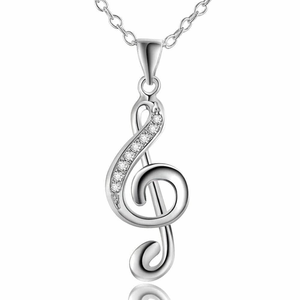 Treble Clef Pendant *Moissanite With 10k/14k/18k White, Yellow, Rose, Green Gold, Gold Plated & Silver* Music Note Karaoke Charm Necklace | Loni Design Group |   | Men's jewelery|Mens jewelery| Men's pendants| men's necklace|mens Pendants| skull jewelry|Ladies Jewellery| Ladies pendants|ladies skull ring| skull wedding ring| Snake jewelry| gold| silver| Platnium|