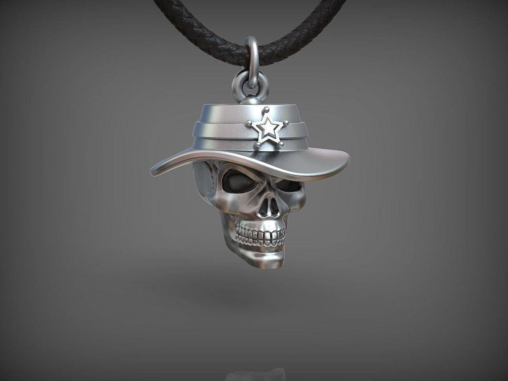 Billy The Kid Skull Pendant *10k/14k/18k White, Yellow, Rose, Green Gold, Gold Plated & Silver* Cowboy Sheriff Western Skeleton Goth Charm | Loni Design Group |   | Men's jewelery|Mens jewelery| Men's pendants| men's necklace|mens Pendants| skull jewelry|Ladies Jewellery| Ladies pendants|ladies skull ring| skull wedding ring| Snake jewelry| gold| silver| Platnium|