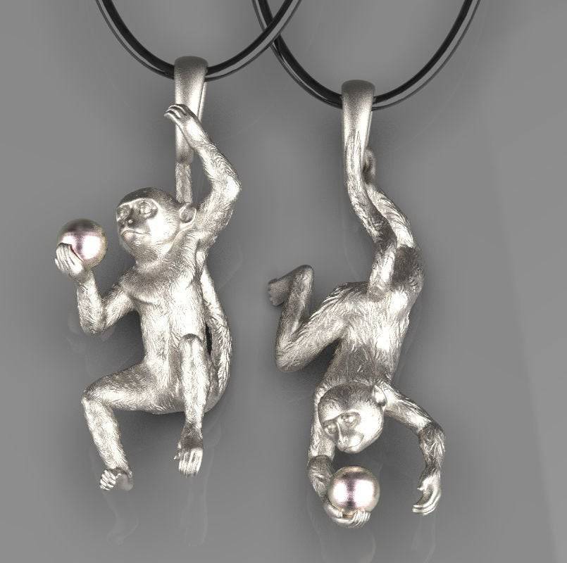 Abu Monkey Pendant *Pearl With 10k/14k/18k White, Yellow, Rose, Green Gold, Gold Plated & Silver* Animal Zoo Pet Vet Chimp Charm Necklace | Loni Design Group |   | Men's jewelery|Mens jewelery| Men's pendants| men's necklace|mens Pendants| skull jewelry|Ladies Jewellery| Ladies pendants|ladies skull ring| skull wedding ring| Snake jewelry| gold| silver| Platnium|