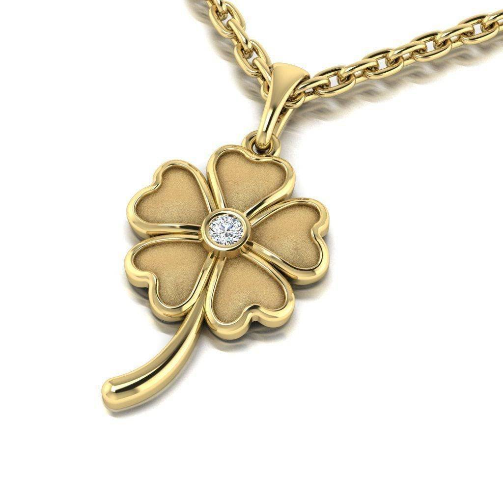 14K Yellow Gold Lucky Clover Diamond Necklace