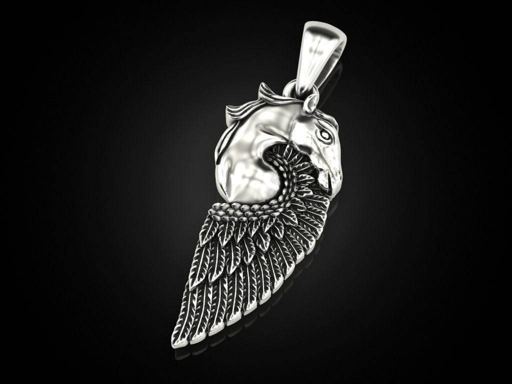 Modern Pegasus Pendant *10k/14k/18k White, Yellow, Rose Green Gold, Gold Plated & Silver* Fantasy Mythical Winged Horse LARP Charm Necklace | Loni Design Group |   | Men's jewelery|Mens jewelery| Men's pendants| men's necklace|mens Pendants| skull jewelry|Ladies Jewellery| Ladies pendants|ladies skull ring| skull wedding ring| Snake jewelry| gold| silver| Platnium|
