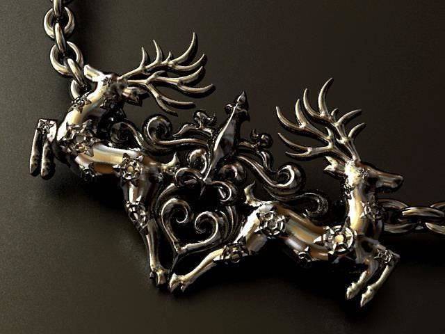 Running Reindeer Pendant *10k/14k/18k White, Yellow, Rose, Green Gold, Gold Plated & Silver* Animal Hunter Buck Stag Deer Necklace Charm | Loni Design Group |   | Men's jewelery|Mens jewelery| Men's pendants| men's necklace|mens Pendants| skull jewelry|Ladies Jewellery| Ladies pendants|ladies skull ring| skull wedding ring| Snake jewelry| gold| silver| Platnium|