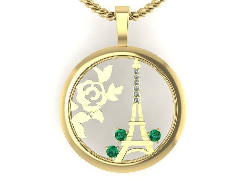 Lovely Eiffel Tower Pendant *10k/14k/18k White, Yellow, Rose, Green Gold, Gold Plated & Silver* Paris France Rose Flower Charm Necklace | Loni Design Group |   | Men's jewelery|Mens jewelery| Men's pendants| men's necklace|mens Pendants| skull jewelry|Ladies Jewellery| Ladies pendants|ladies skull ring| skull wedding ring| Snake jewelry| gold| silver| Platnium|