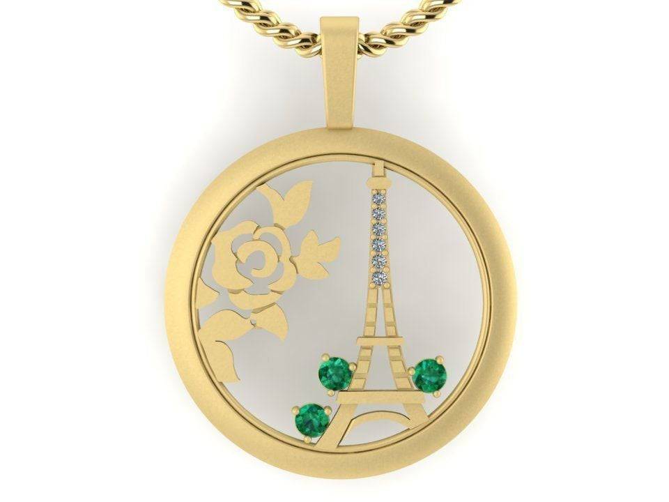 Lovely Eiffel Tower Pendant *10k/14k/18k White, Yellow, Rose, Green Gold, Gold Plated & Silver* Paris France Rose Flower Charm Necklace | Loni Design Group |   | Men's jewelery|Mens jewelery| Men's pendants| men's necklace|mens Pendants| skull jewelry|Ladies Jewellery| Ladies pendants|ladies skull ring| skull wedding ring| Snake jewelry| gold| silver| Platnium|