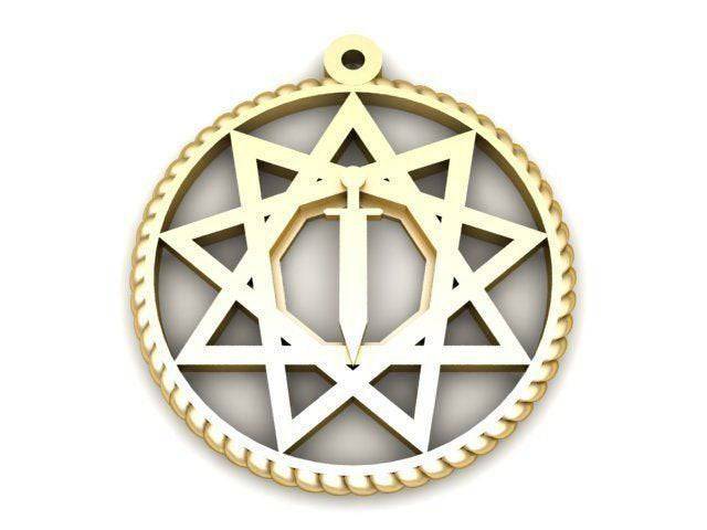 Protect The Realm Pendant *10k/14k/18k White, Yellow, Rose, Green Gold, Gold Plated & Silver* Sword 9 Point Star Blade Fantasy LARP Charm | Loni Design Group |   | Men's jewelery|Mens jewelery| Men's pendants| men's necklace|mens Pendants| skull jewelry|Ladies Jewellery| Ladies pendants|ladies skull ring| skull wedding ring| Snake jewelry| gold| silver| Platnium|