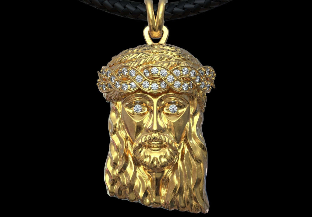 Holy Jesus Christ Pendant *Moissanite With 10k/14k/18k White, Yellow, Rose, Green Gold, Gold Plated & Silver* Christianity Charm Necklace | Loni Design Group |   | Men's jewelery|Mens jewelery| Men's pendants| men's necklace|mens Pendants| skull jewelry|Ladies Jewellery| Ladies pendants|ladies skull ring| skull wedding ring| Snake jewelry| gold| silver| Platnium|