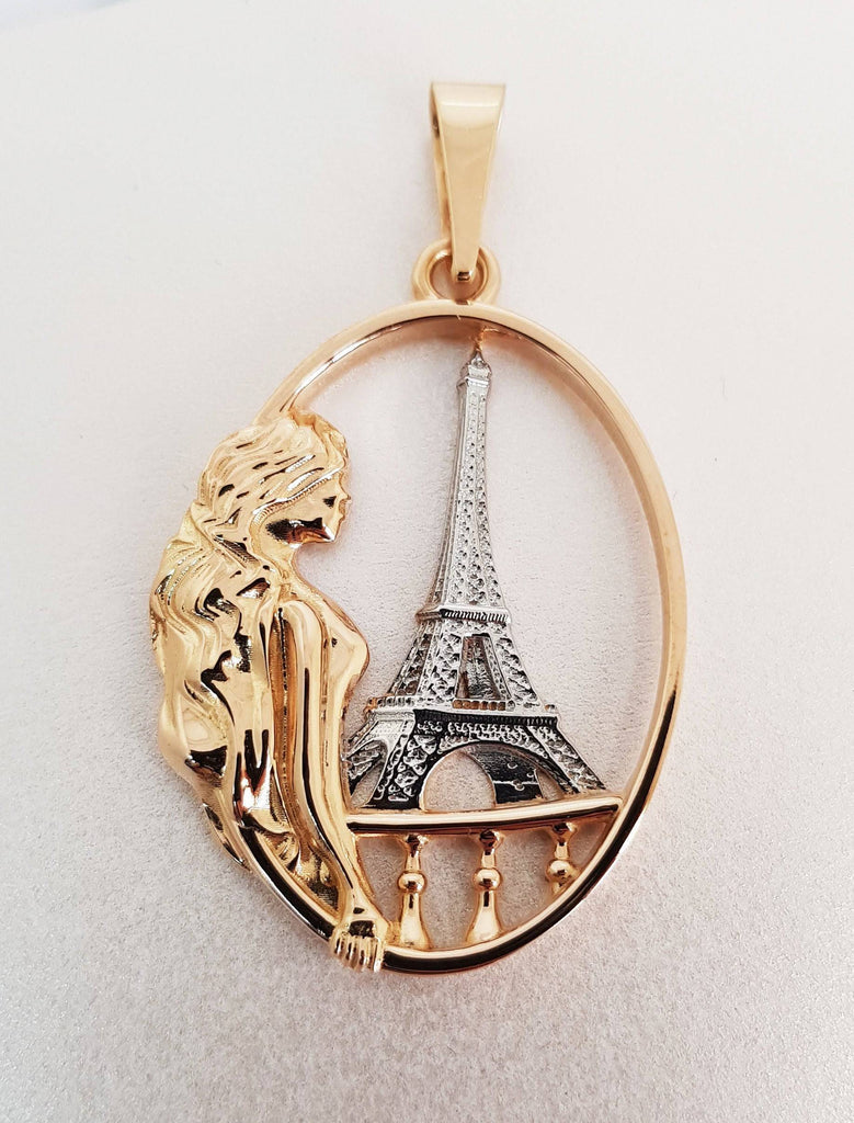 Dreaming Of Paris Pendant *10k/14k/18k White, Yellow, Rose, Green Gold, Gold Plated & Silver* Eiffel Tower France Woman Charm Necklace Gift | Loni Design Group |   | Men's jewelery|Mens jewelery| Men's pendants| men's necklace|mens Pendants| skull jewelry|Ladies Jewellery| Ladies pendants|ladies skull ring| skull wedding ring| Snake jewelry| gold| silver| Platnium|