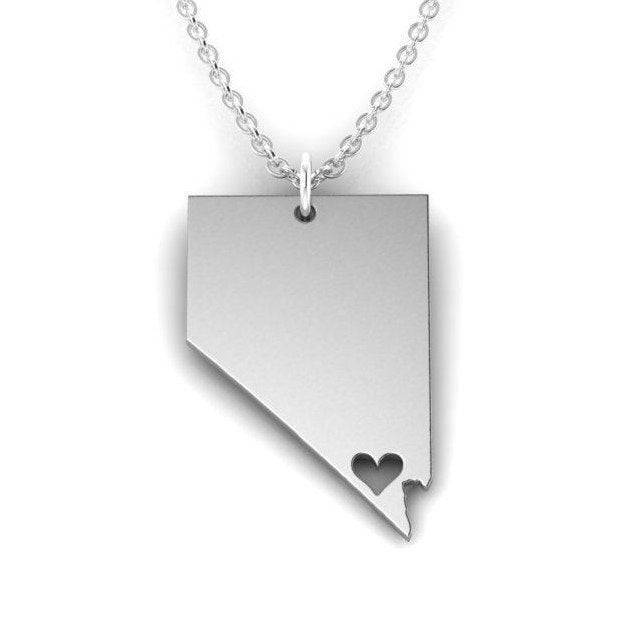 Love Nevada Pendant *10k/14k/18k White, Yellow, Rose Green Gold, Gold Plated & Silver* USA America State City Vegas Heart Charm Necklace | Loni Design Group |   | Men's jewelery|Mens jewelery| Men's pendants| men's necklace|mens Pendants| skull jewelry|Ladies Jewellery| Ladies pendants|ladies skull ring| skull wedding ring| Snake jewelry| gold| silver| Platnium|