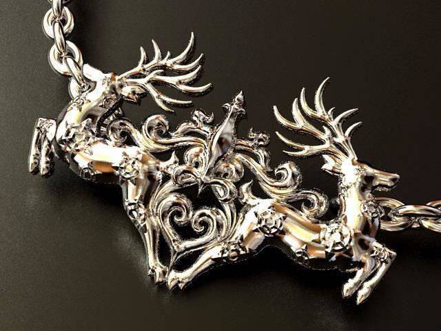 Running Reindeer Pendant *10k/14k/18k White, Yellow, Rose, Green Gold, Gold Plated & Silver* Animal Hunter Buck Stag Deer Necklace Charm | Loni Design Group |   | Men's jewelery|Mens jewelery| Men's pendants| men's necklace|mens Pendants| skull jewelry|Ladies Jewellery| Ladies pendants|ladies skull ring| skull wedding ring| Snake jewelry| gold| silver| Platnium|