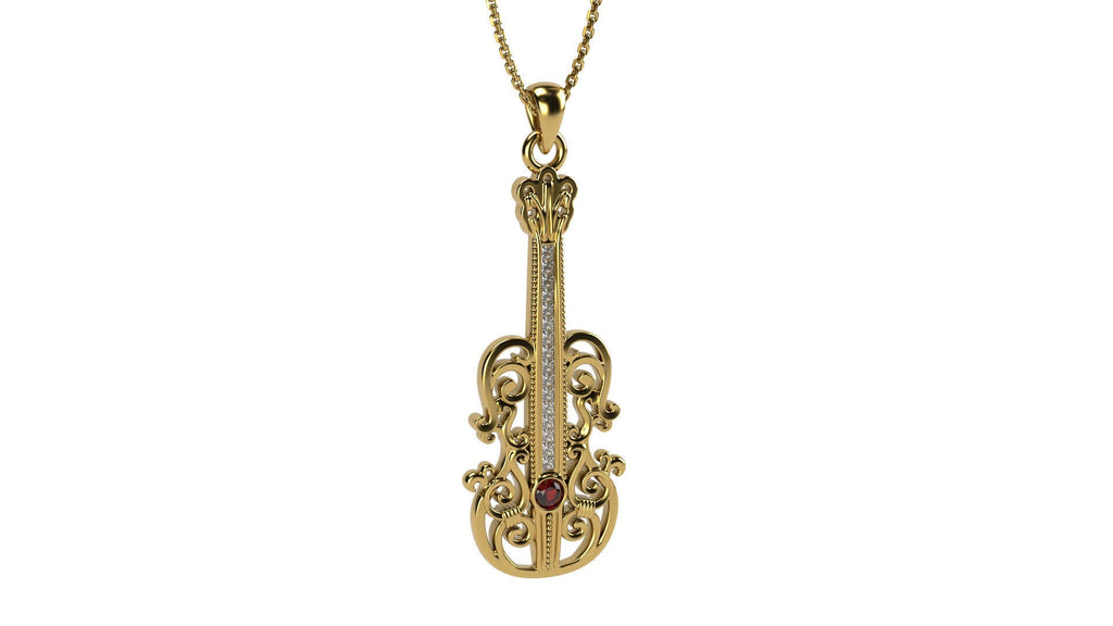 Custom Order - Gaudagnini Violin Pendant *Moissanite and Blue Sapphire With 14k Rose Gold -  18" 14k Rose Gold Chain*