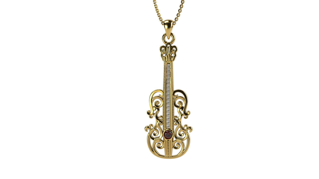 Custom Order - Gaudagnini Violin Pendant *Moissanite and Blue Sapphire With 14k Rose Gold -  18" 14k Rose Gold Chain*